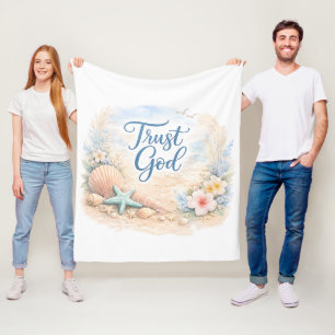 "Trust God" Coastal Beach Watercolor Christian Fleece Blanket