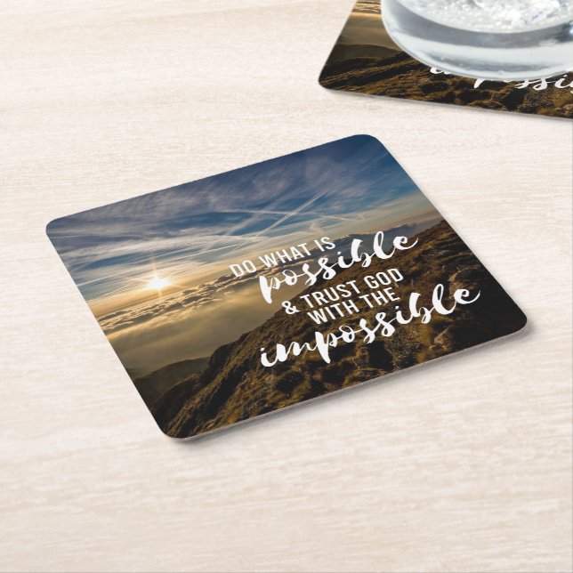 Trust God Inspiring Christian Square Paper Coaster (Angled)