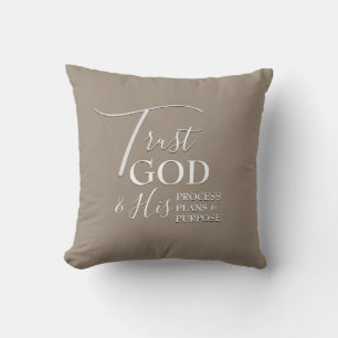 TRUST GOD Process Plans Purpose   Beige Throw Pillow
