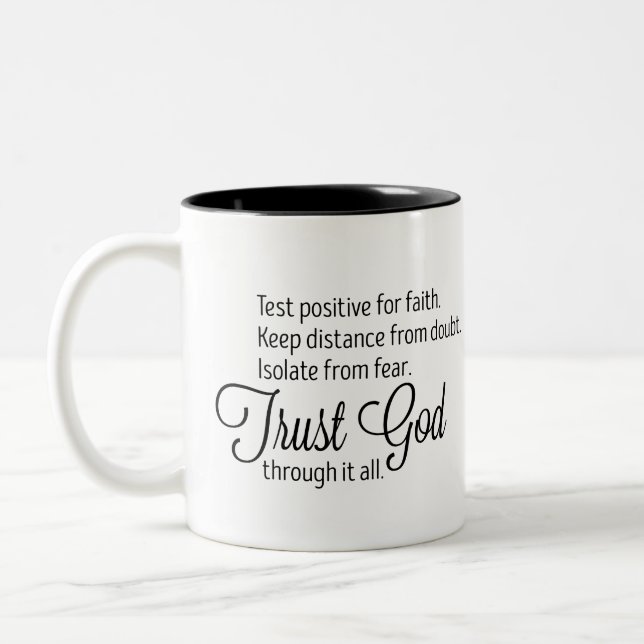 Trust God Script Typography Two-Tone Coffee Mug (Left)