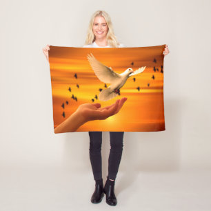 Trust God with Dove in Hand Fleece Blanket
