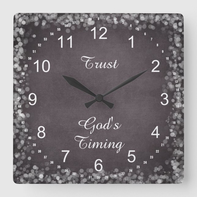 Trust God's Timing Quote Square Wall Clock (Front)