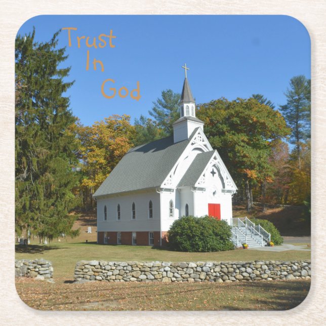 Trust In God Church Square Paper Coaster (Front)