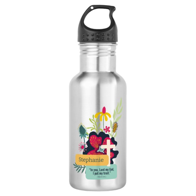 Trust in God Colourful Bold Abstract Floral 532 Ml Water Bottle (Front)