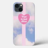 Trust in God Cross in Blue Sky Inspirational Pink