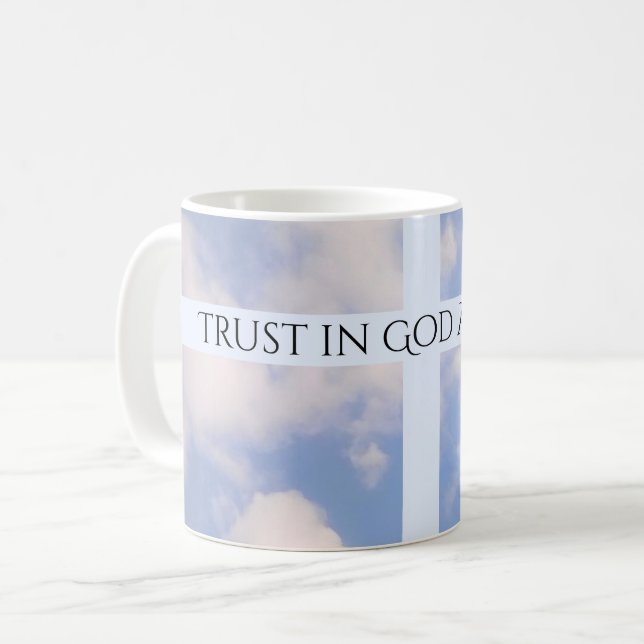 Trust in God Cross Light Blue Easter Coffee Mug (Front Left)