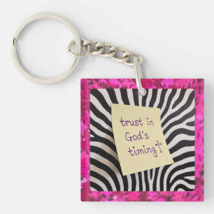 Trust in God's Timing pink glitter zebra y2k Keychain