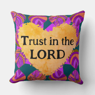 Trust In The Lord Fish Leaves Purple Green Orange Throw Pillow