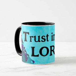 Trust In The Lord Fish Leaves Purple Teal Grey Mug