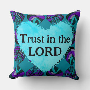 Trust In The Lord Fish Leaves Purple Teal Grey Throw Pillow