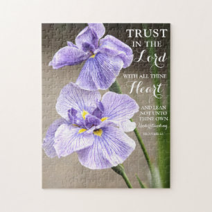 Trust in the Lord Proverbs 3:5 Purple Iris Floral Jigsaw Puzzle