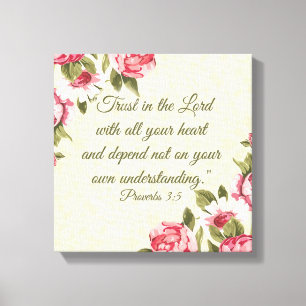 "Trust in the Lord" Proverbs with Pink Roses Canvas Print