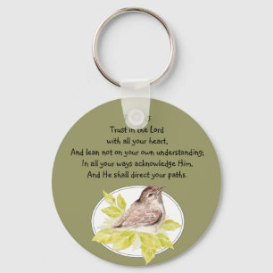 Trust in the Lord Scripture with Watercolor Bird Keychain