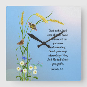 Trust in the Lord with all your heart Bible Verse Square Wall Clock