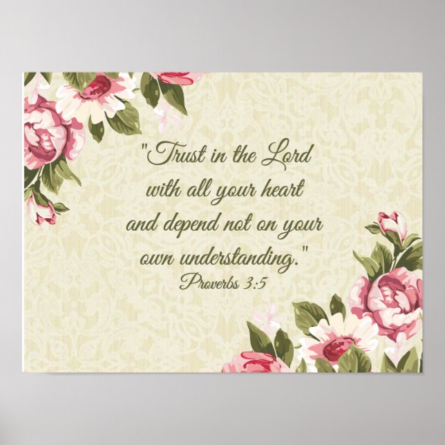 Trust in the Lord with all your Heart  Pink Roses Poster (Front)