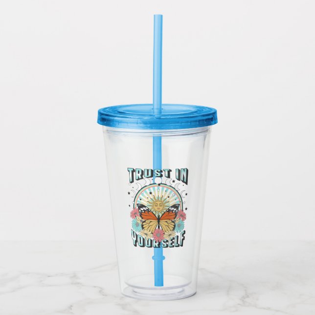Trust in Yourself | Celestial Sun and Butterfly Acrylic Tumbler (Front)
