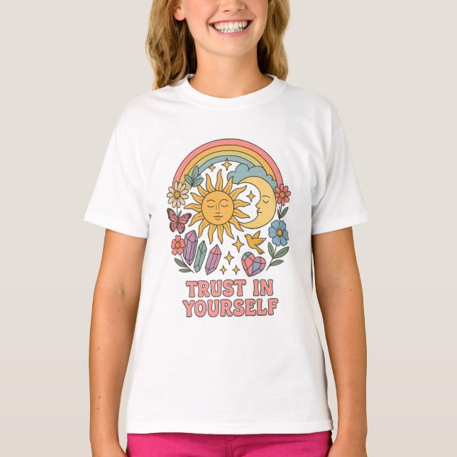 Trust in Yourself – Retro Psychedelic Sun & Moon  T-Shirt (Front)