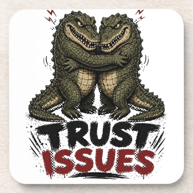 Trust Issues Grumpy Crocodile Illustration Coaster (Front)
