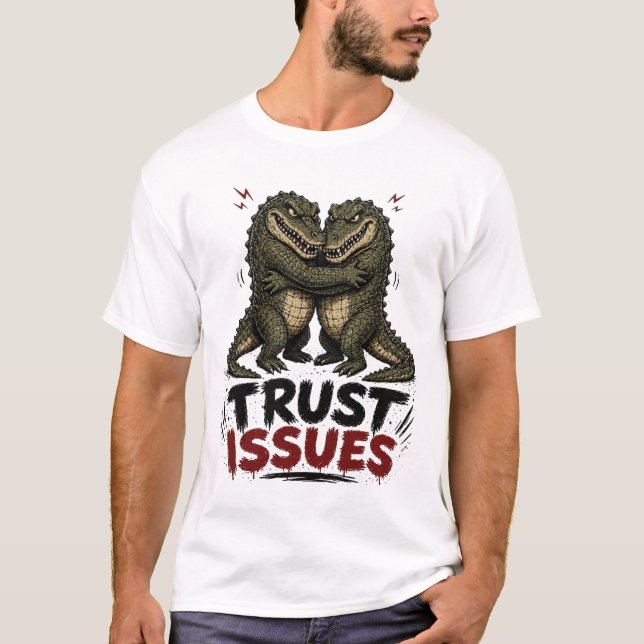 Trust Issues Grumpy Crocodile Illustration T-Shirt (Front)