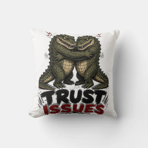 Trust Issues Grumpy Crocodile Illustration Throw Pillow