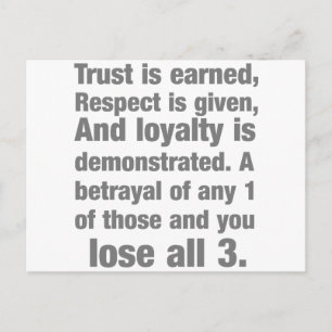 trust, loyalty, respect saying postcard