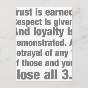 trust, loyalty, respect saying postcard
