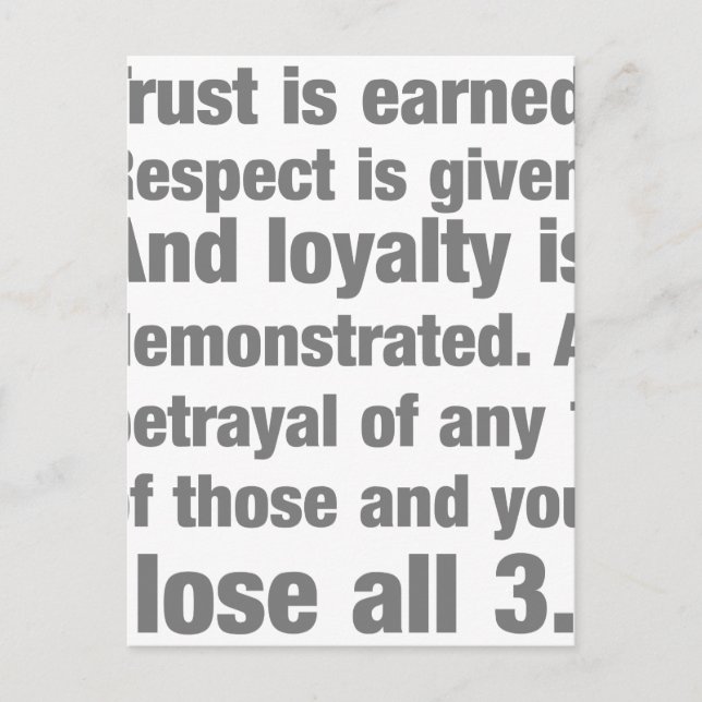 trust, loyalty, respect saying postcard (Front)
