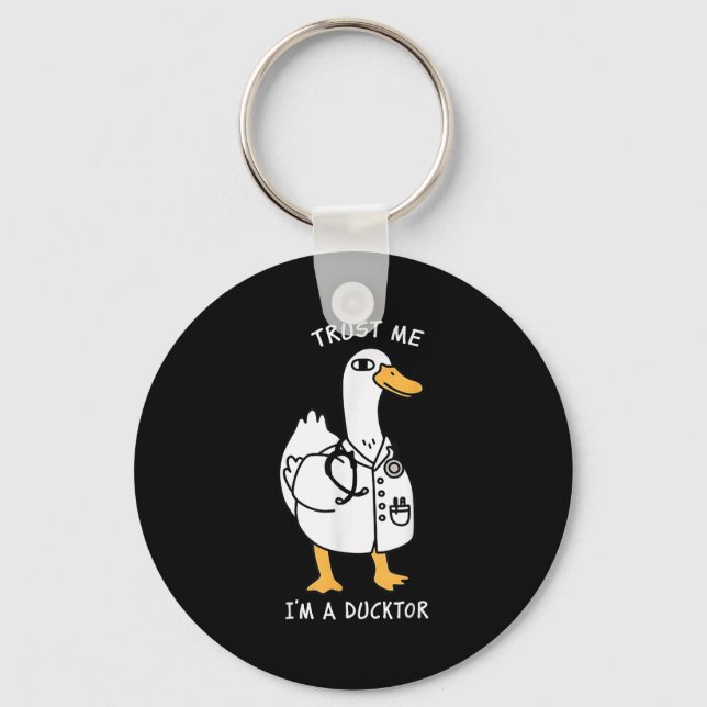 Trust Me I'm A Ductor Whimsical Duck Doctor Animal Keychain (Front)