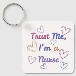 Trust Me, I'm a Nurse - Colourful Hearts Square Keychain