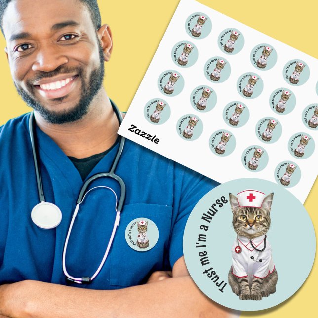 Trust me I'm a nurse, cute cat doctor Classic Round Sticker (Creator Uploaded)