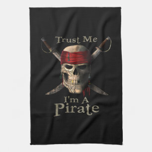 Trust Me I'm A Pirate Skull and Swords Funny Kitchen Towel