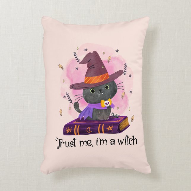 Trust Me I'm A Witch – Witch Cat on Magic Book Accent Pillow (Front(Vertical))