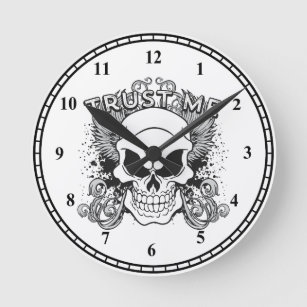 Trust Me Smiling Skull and Wings Round Clock