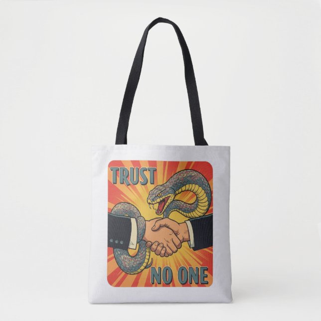 "Trust No One - Retro Snake Handshake Art | Tote Bag (Front)