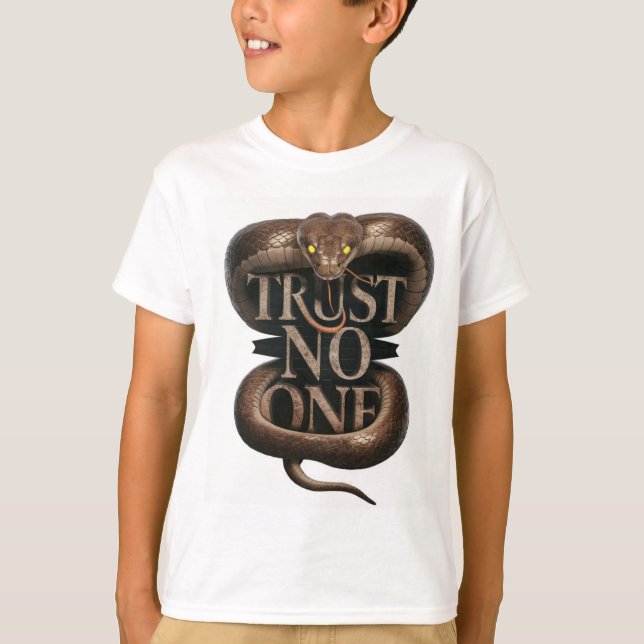 Trust No One Slogan with King Snake Graphic  T-Shirt (Front)