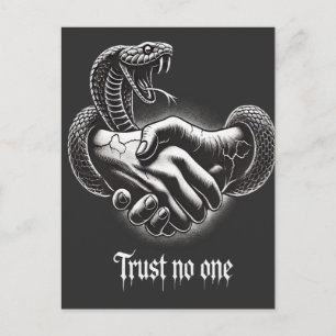 Trust No One — Snake Handshake Vintage Tattoo Desi Postcard