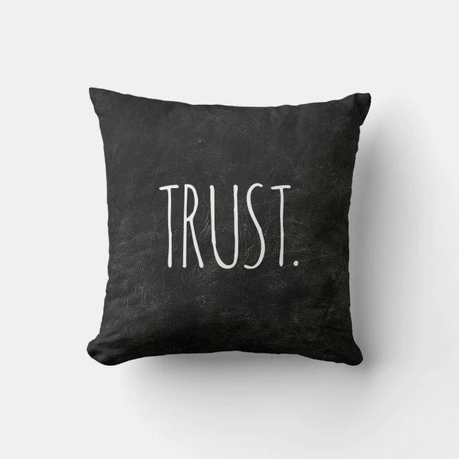 TRUST Text on Black Leather Throw Pillow (Front)