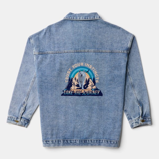 Trust Your Instincts Arctic Wolf Adventure Art Denim Jacket (Back)