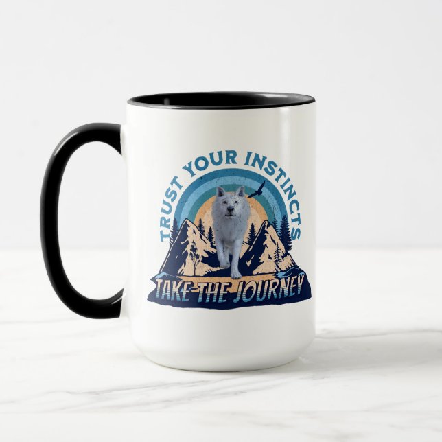 Trust Your Instincts Arctic Wolf Adventure Art Mug (Left)