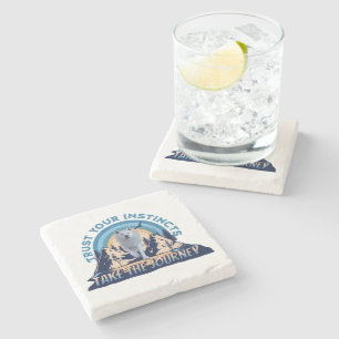 Trust Your Instincts Arctic Wolf Adventure Art Stone Coaster
