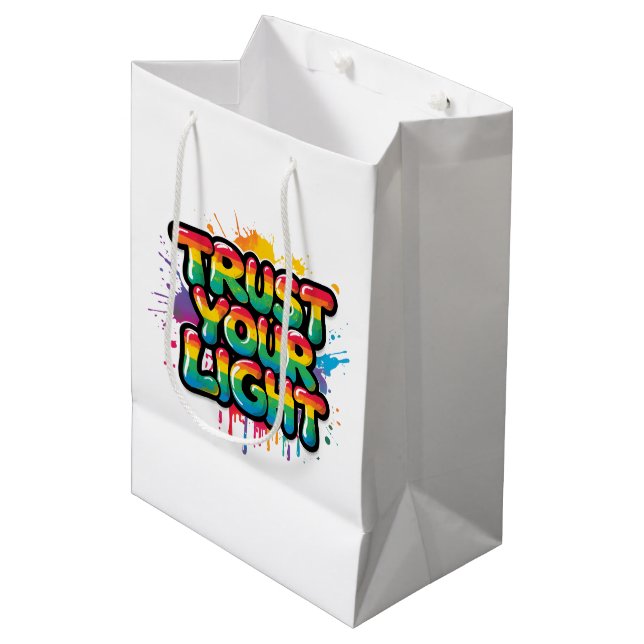 Trust Your Light Rainbow Pride Quote Medium Gift Bag (Front Angled)