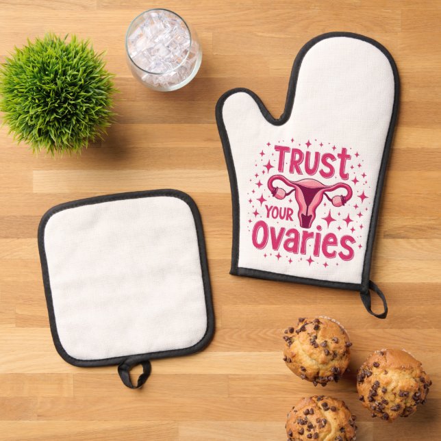 Trust Your Ovaries Womb uterus Awareness  Oven Mitt & Pot Holder Set (Top Down)
