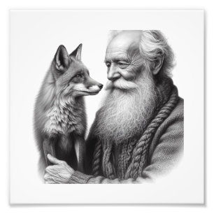 Trusting Companions: Elderly Man with Fox Wall Art