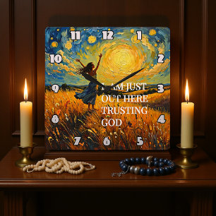 Trusting God in a Golden Field Artwork Square Wall Clock