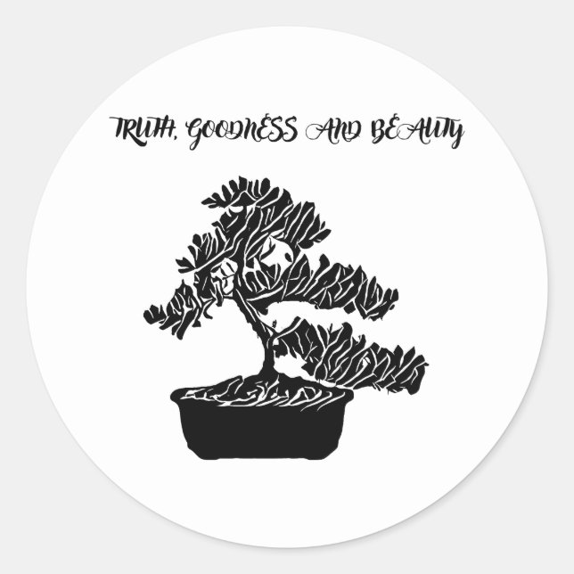 Truth Goodness Beauty Abstract Bonsai Tree quotes Classic Round Sticker (Front)