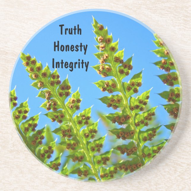 Truth Honesty Integrity drink coasters Green Ferns (Front)