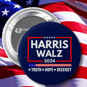 Truth Hope Decency Harris Walz 2024 2 Inch Round Button