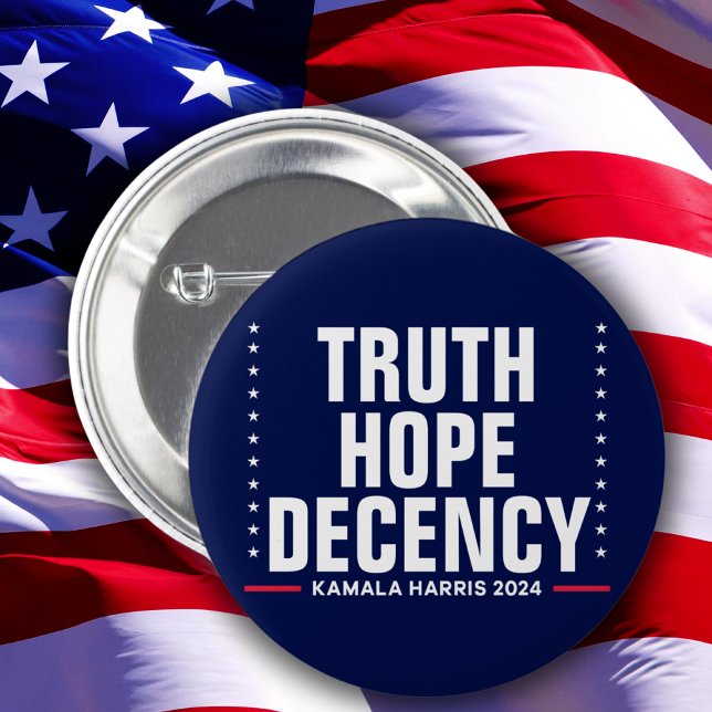 Truth Hope Decency | Harris Walz Blue 2 Inch Round Button (Creator Uploaded)