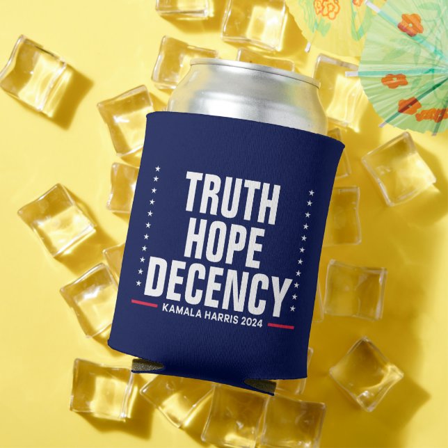 Truth Hope Decency | Harris Walz Blue Can Cooler (In Situ Summer)