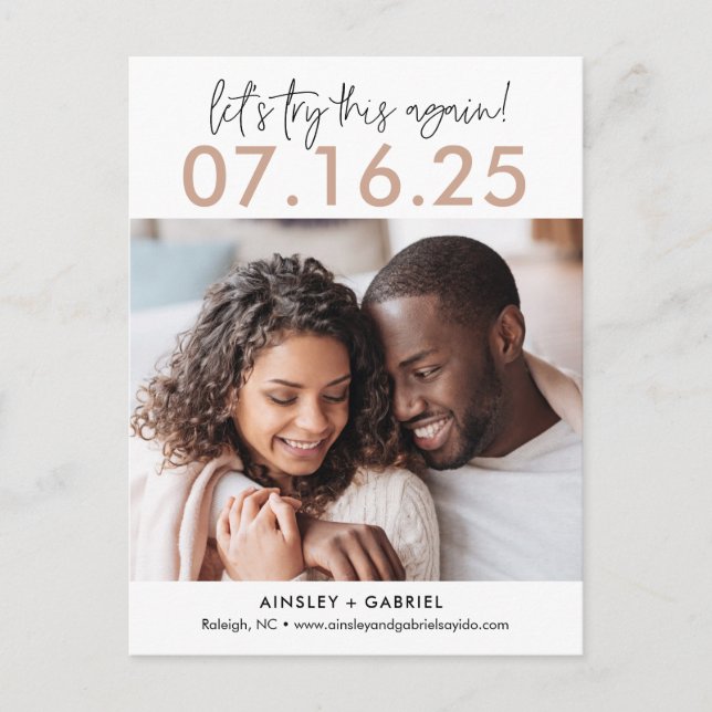 Try Again EDITABLE COLOR Save The Date Postcard (Front)